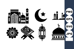 Islamic symbols vector with mosque lantern crescent star an Product Image 1