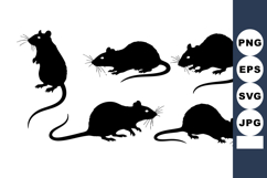 Rat silhouette with five different rat poses in black vecto Product Image 1