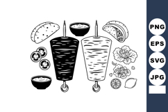 Shawarma meat and taco ingredients with sauces and vegetable Product Image 1