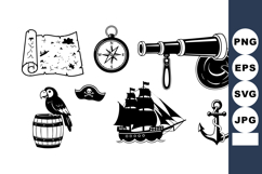 Pirate ship sailing with telescope compass map parrot anchor Product Image 1