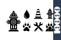 Fire hydrant water droplet traffic cone paw prints and tools Product Image 1