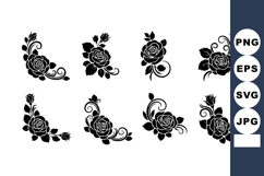 Elegant black floral rose corner vector design elements for Product Image 1