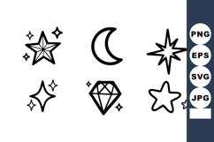 Celestial icons with stars moon and diamond shiny outline s Product Image 1