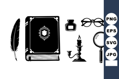 Vintage reading with feather quill book ink bottle candle m Product Image 1