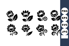 Stylized black and white floral vector icons with leaves and Product Image 1