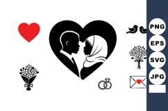 Romantic couple silhouette in heart with wedding rings love Product Image 1