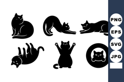 Black Cat Silhouettes in Various Playful and Relaxed Poses V Product Image 1