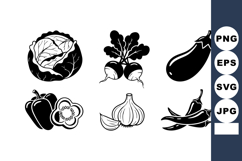 Vector collection of black and white vegetables including ca Product Image 1