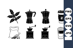 Coffee brewing icons with coffee beans grinder moka pot and Product Image 1