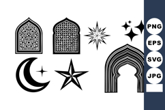 Islamic geometric window arches crescent star and decorative Product Image 1