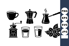 Coffee brewing tools with cup, grinder, cezve, moka pot, gla Product Image 1