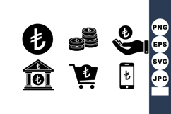 Turkish Lira Currency Icons with Bank, Shopping Cart, Hand a Product Image 1