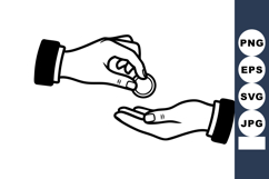 Hand giving coin to another hand simple black and white vect Product Image 1