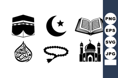 Islamic Symbols Vector with Kaaba Mosque Quran Crescent Sta Product Image 1
