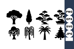 Various tree silhouettes including oak pine bonsai palm and Product Image 1