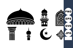 Islamic architecture vector icons with mosque dome crescent Product Image 1