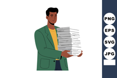 Man Holding Large Stack of Paper Documents in Green Jacket a Product Image 1