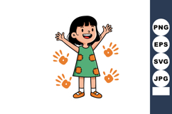 Happy little girl with open arms wearing green dress and ora Product Image 1
