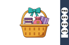Gift basket with jar, wrapped present, and pouch decorated w Product Image 1