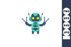 Cute small turquoise robot with yellow eyes holding blue too Product Image 1