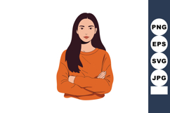 Young confident woman with long dark hair wearing orange swe Product Image 1