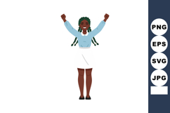 Happy young woman celebrating success with raised arms smili Product Image 1