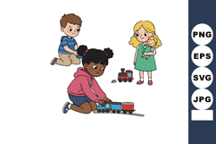 Children Playing with Toy Train and Doll Indoor Playtime Act Product Image 1