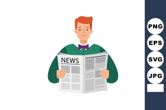 Man reading newspaper with green sweater and purple bow tie Product Image 1