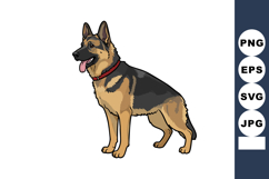 German Shepherd Dog Standing with Red Collar Vector Illustra Product Image 1