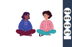 Two young people sitting cross-legged facing each other vect Product Image 1