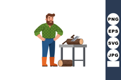 Bearded man carpenter standing near wood cutting table with Product Image 1