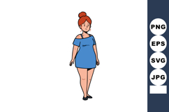 Woman with red hair in blue dress standing full body vector Product Image 1
