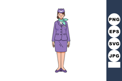 Female flight attendant in purple uniform standing straight Product Image 1