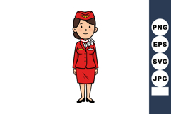 Female airline flight attendant in red uniform standing smil Product Image 1