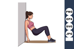 Woman doing wall sit exercise in sportswear fitness illustra Product Image 1
