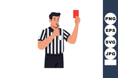 Soccer referee showing red card with whistle in hand vector Product Image 1