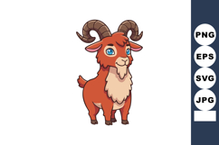 Cute cartoon brown goat with blue eyes and curved horns illu Product Image 1