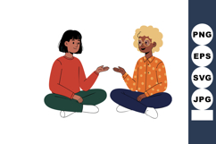 Two women sitting cross legged having a friendly conversatio Product Image 1