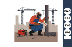 Construction worker welding steel beam with safety mask on u Product Image 1