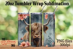 Floral Highland Cow 20oz Tumbler PNG, Cow with Flowers PNG Product Image 1
