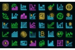 Bitcoin chart icons set vector neon Product Image 1