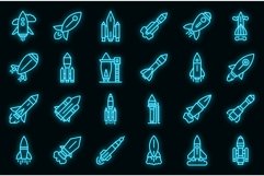 Spacecraft launch icons set vector neon Product Image 1