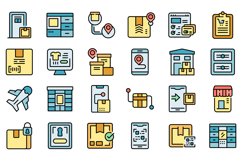 Self-service parcel delivery icons set vector flat Product Image 1