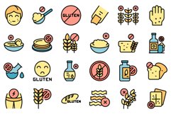 Gluten intolerance icons set vector flat Product Image 1