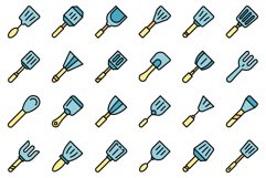 Spatula icons outline cartoon vector. Baking accessory Product Image 1