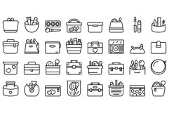 Cosmetic bag icons set outline vector. Accessory barber Product Image 1