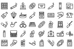 Cigarette and cigar accessories icons set outline vector. Product Image 1