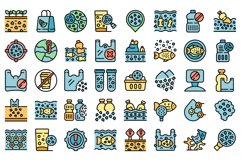 Microplastics pollution icons set vector flat Product Image 1