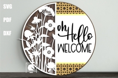 Oh Hello Wildflower Welcome Sign SVG, Farmhouse Floral Round Product Image 1