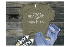 Bella Canvas 3001 T-shirt Mockup OLIVE HEATHER Product Image 1